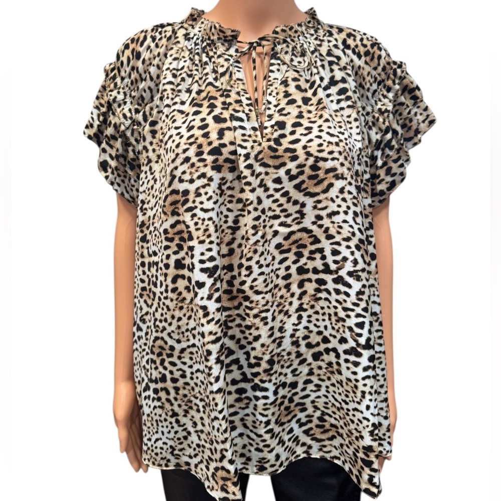 PHILOSOPHY  Front Tie Triple Sleeve Sleeve Animal Print Blouse NWT 1X